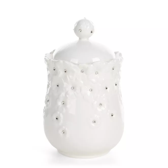 Pojemnik dekoracyjny biały zdobiony w drobne kwiaty z błyszczącym wykończeniem 12x20 cm ELISA  Eurofirany