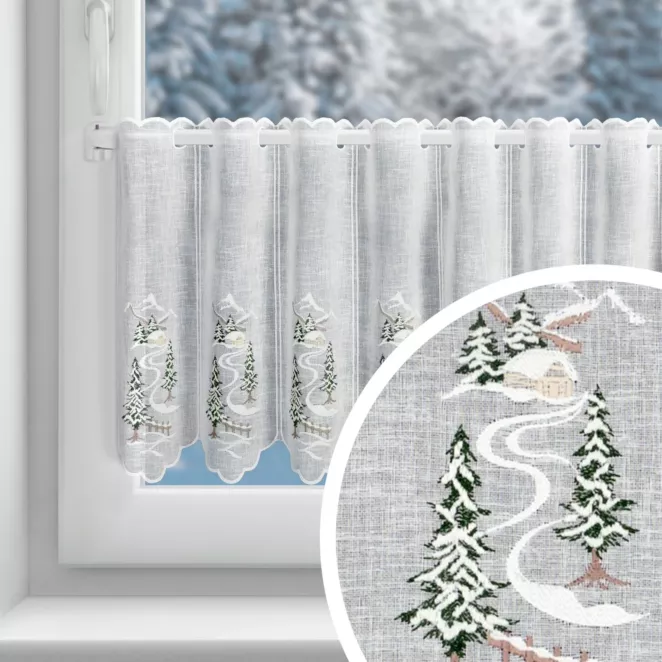 Tkanina firanowa zazdrostka z świątecznym haftem