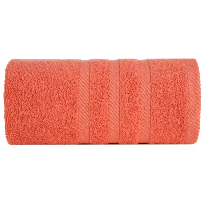 Ręcznik kąpielowy 70x140 cm bawełniany kolor koralowy z ozdobną bordiurą 500 g/m2 MILO Eurofirany