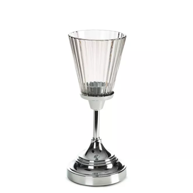 Świecznik dekoracyjny srebrno, grafitowy z szlanym złobionym kielichem średnica 12x26 cm ELIANI Eurofirany