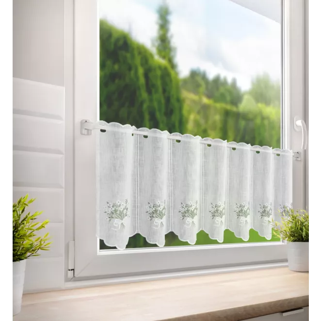 Tkanina firanowa zazdrostka zdobiona haftem drobnych kwiatów Eurofirany