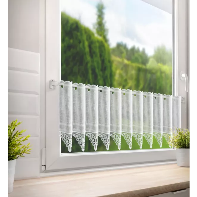 Tkanina firanowa zazdrostka z etaminy zdobiona ażurowym haftem Eurofirany