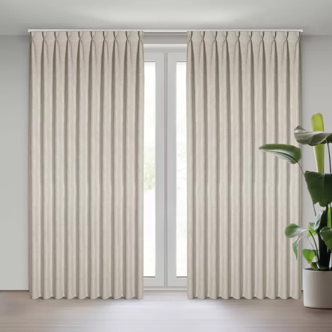 Zasłona beżowa o płóciennym splocie z efektem melanżu 125x270 cm system flex - JULA Eurofirany