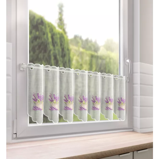 Tkanina firanowa zazdrostka z etaminy zdobiona haftem lawendy Eurofirany