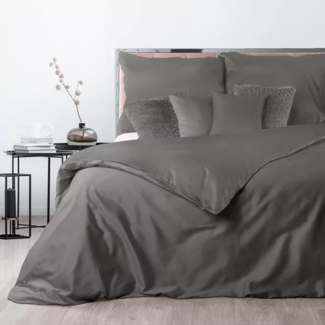 Pościel 160x200 cm komplet 3 częściowy gładka z makosatyny bawełnianej kolor stalowy DELIA Reina Line Eurofirany