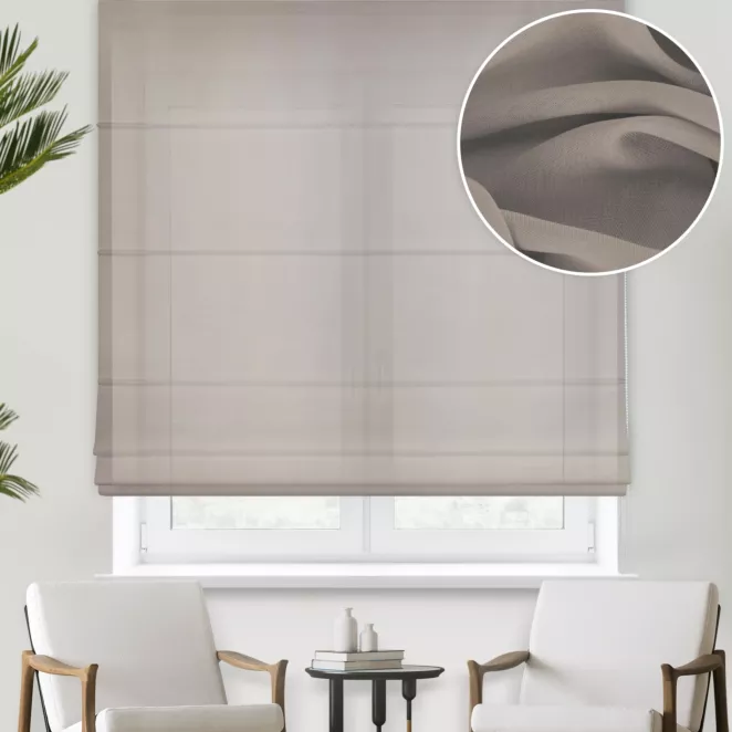 Roleta rzymska beżowa z gładkiej matowej etaminy o naturalnym splocie