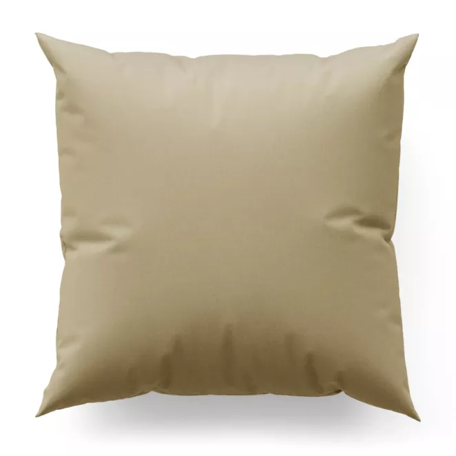 Poszewka szyta ciemnokremowa z gładkiej tkaniny zaciemniającej typu dimout wykończona obciążnikiem