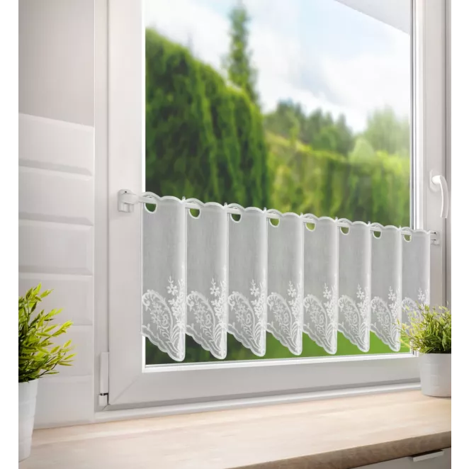 Tkanina firanowa zazdrostka zdobiona haftem w drobne kwiatuszki Eurofirany