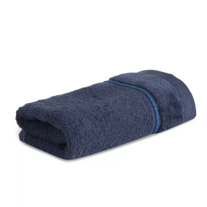 Ręcznik do rąk 30x50 cm bawełniany kolor granatowy z welwetową bordiurą i kontrastującymi paseczkami 500 g/m2 SIBEL Eurofirany