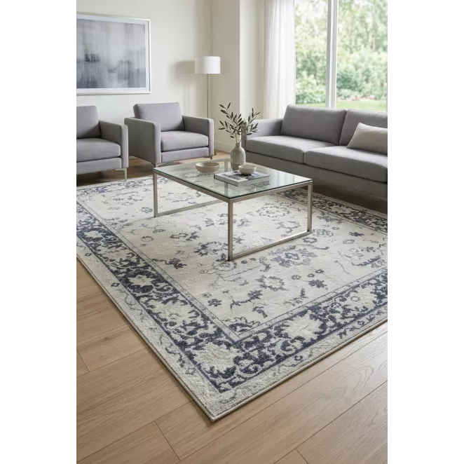 Dywan 80x150 cm kremowo, granatowy z motywem orientalnym ELBA1 Eurofirany