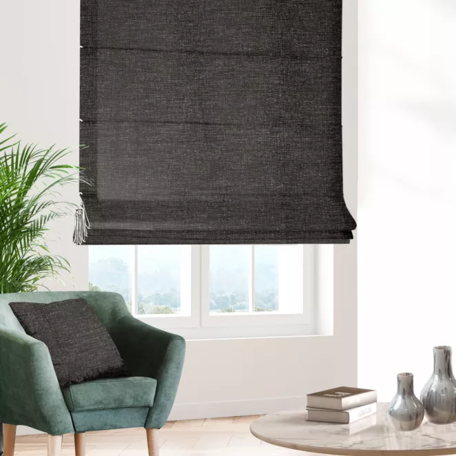 Roleta rzymska grafitowa z szenilowej tkaniny z dodatkiem połyskującej nici