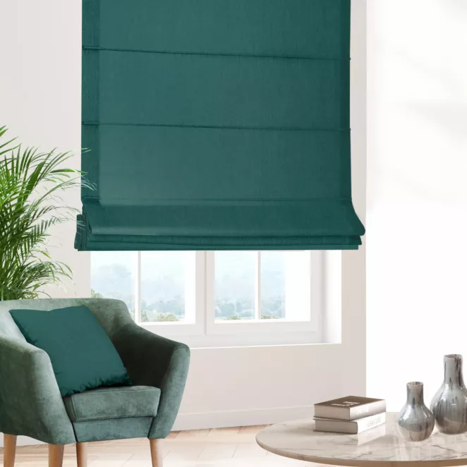 Roleta rzymska ciemnoturkusowa z miękkiej tkaniny z efektem melanżu