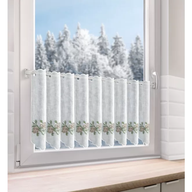 Tkanina firanowa zazdrostka zdobiona świątecznym haftem z zimowym akcentem Eurofirany