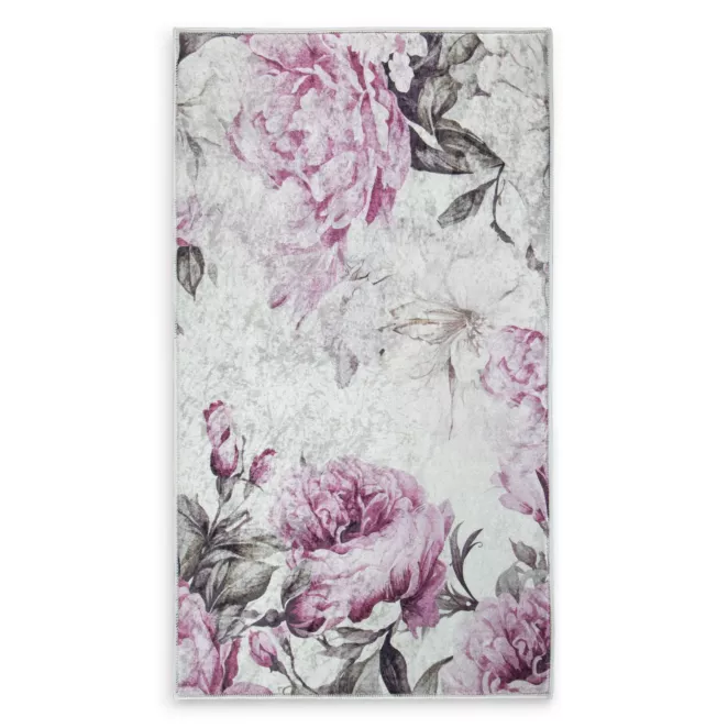 Dywan 80x140 cm różowo, kremowy z motywem kwiatu peonii LOTUS 2 Eurofirany