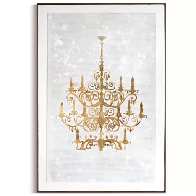 Obraz kremowo, brązowy z motywem dekoracyjnego żyrandola, ręcznie malowany na płótnie oprawiony w ramę 82x122 cm Eurofirany