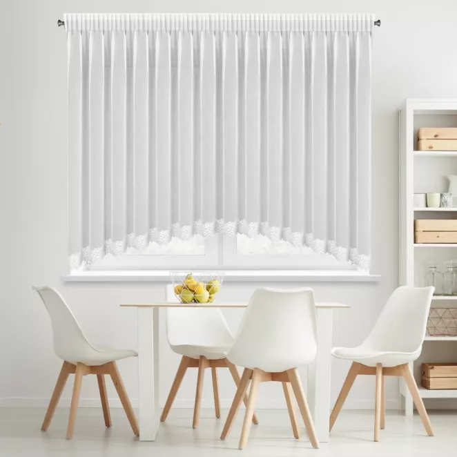 Firana biala łuk z etaminy zdobiona koronką 400x160 cm taśma - HESTIA Eurofirany