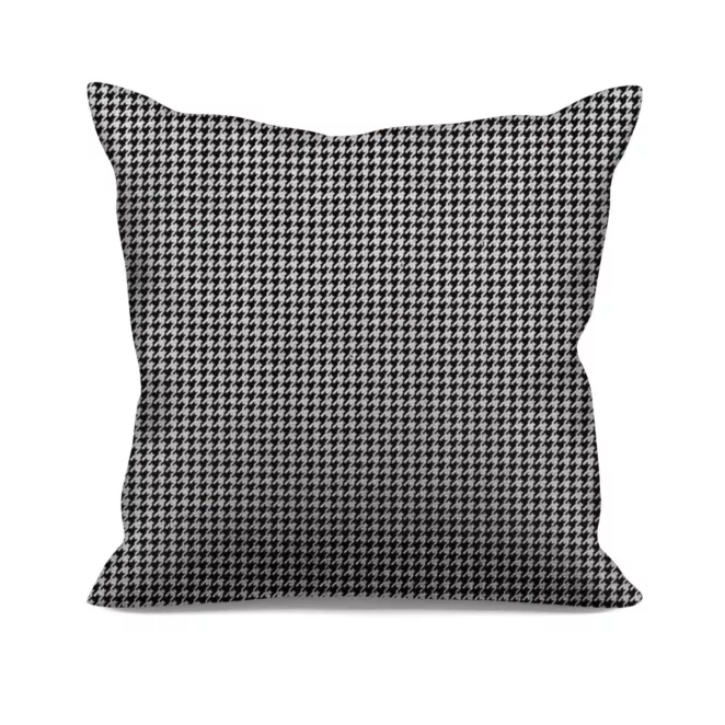 Poszewka szyta czarna tkanina welwetowa z błyszczącym, metalicznym nadrukiem drobnej pepitki