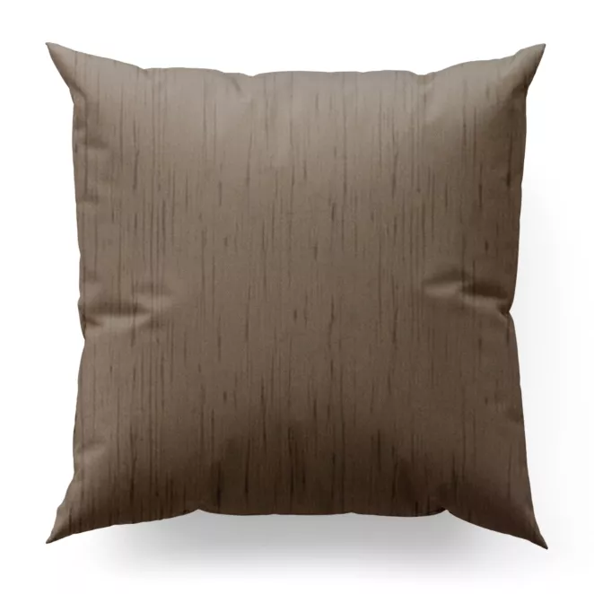 Poszewka szyta jasnobrązowa z tkaniny welwetowej w pionowe prążki, wykończona obciążnikiem