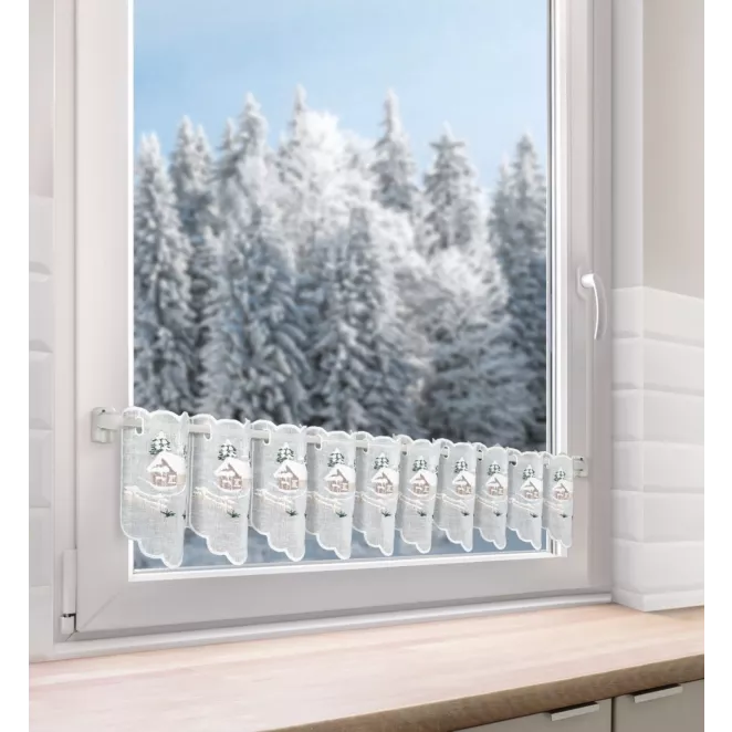 Tkanina firanowa zazdrostka ze świątecznym haftem