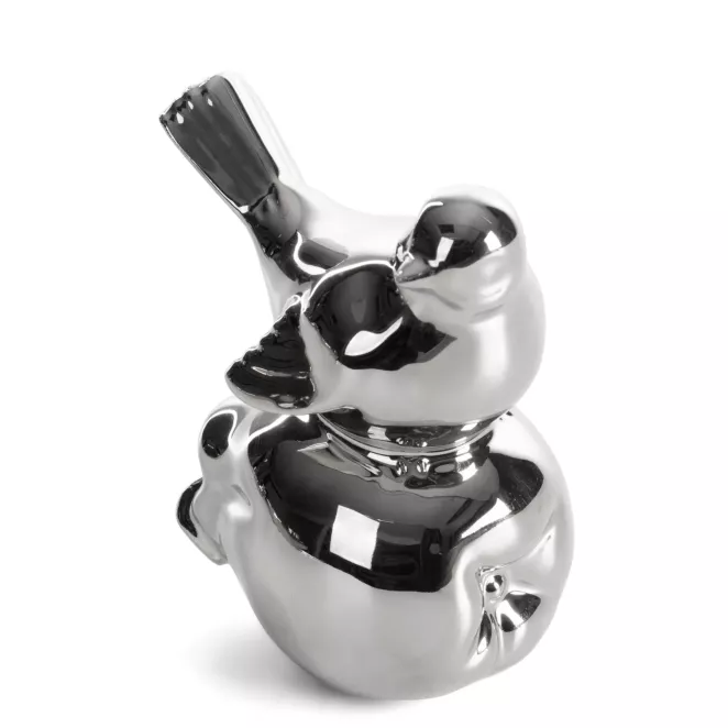 Figurka dekoracyjna ptaszek srebrna o wysokim połysku 10x7x11 cm FABIO Eurofirany