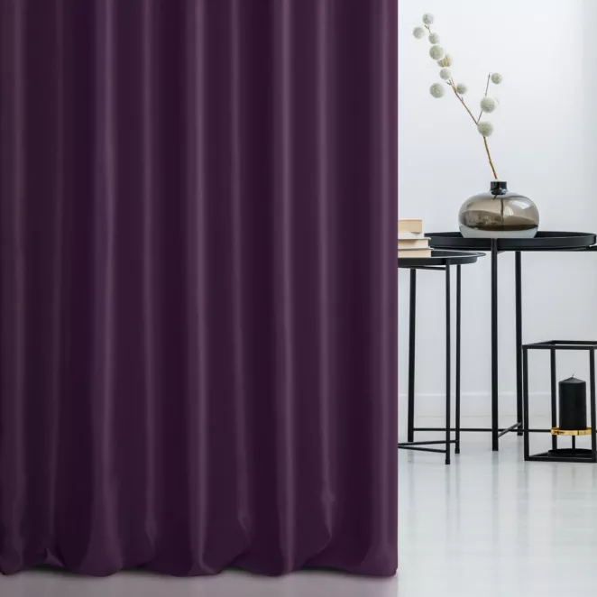 Zasłona szyta na taśmie fala fioletowa z tkaniny trudnopalnej, zaciemniającej, typu blackout
