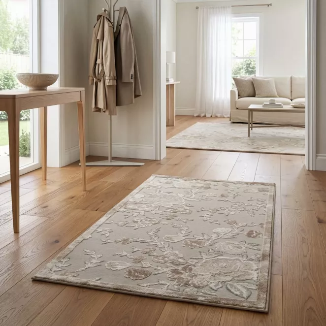 Dywan 60x100 cm beżowo, kremowy z wzorem roślinnym IMPRESIVE 2 Eurofirany