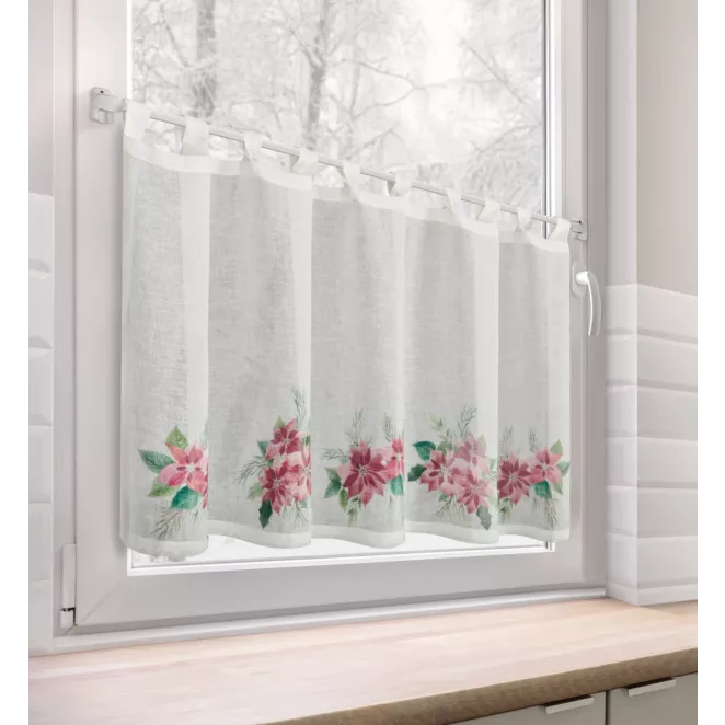 Zazdrostka świąteczna biało, czerwona zdobiona motywem gwiazd betlejemskich szelki 150x60 cm - XMAS 3 Eurofirany