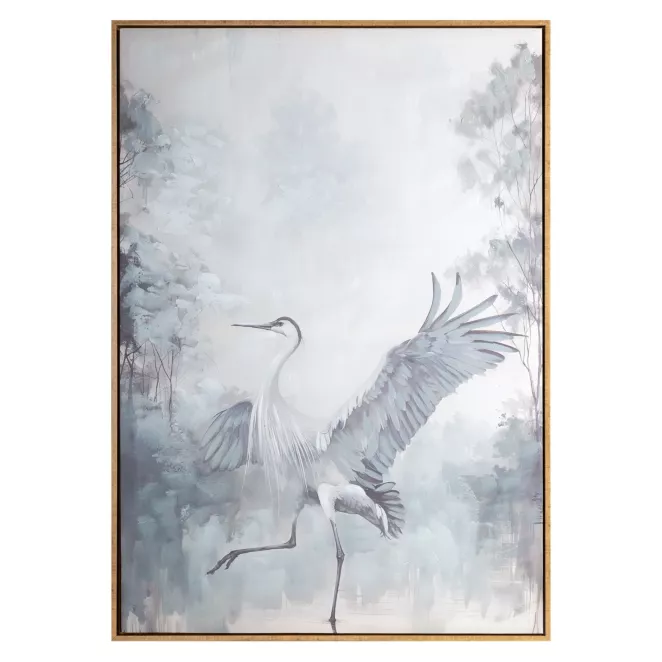 Obraz kremowo, jasnopopielaty ręcznie malowany na płótnie ptak 60x90 cm Eurofirany