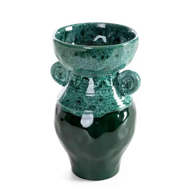 Wazon dekoracyjny zielony o rzeźbiarskiej formie 17x30 cm DINA Eurofirany