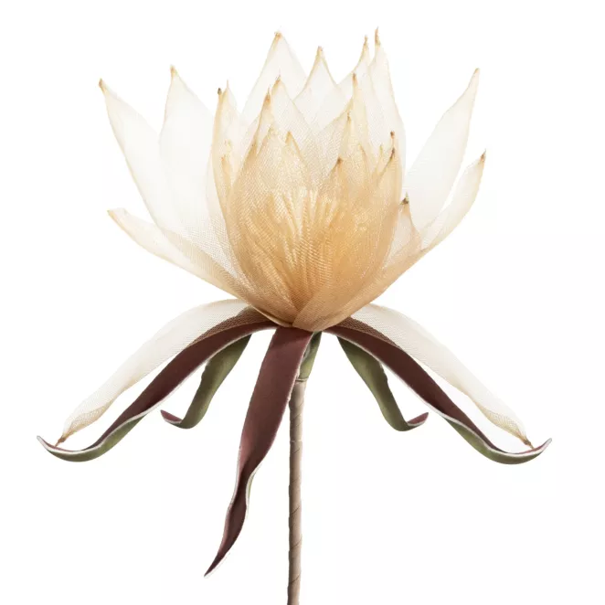 Kwiat sztuczny jasnobeżowy wykonany z organzy 90 cm Eurofirany