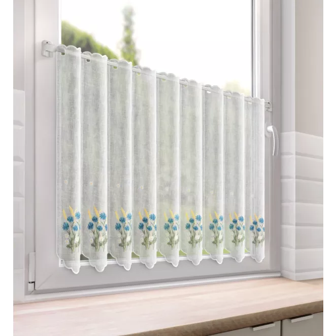 Tkanina firanowa zazdrostka zdobiona haftem bukietu polnych kwiatów Eurofirany