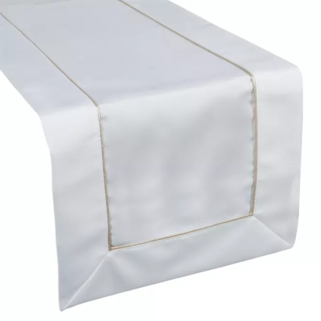 Bieżnik na stół biały 40x200 cm KARIN zdobiony listwą oraz delikatną złotą wypustką w eleganckim opakowaniu