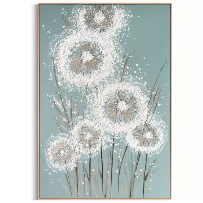 Obraz 3D z dmuchawcami kremowy, jasnoniebieski ręcznie malowany oprawiony w ramę 82x122 cm Eurofirany