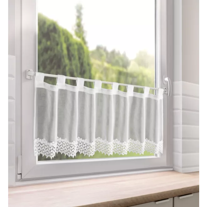 Zazdrostka biała z etaminy zdobiona koronką 40x150 cm - HESTIA Eurofirany