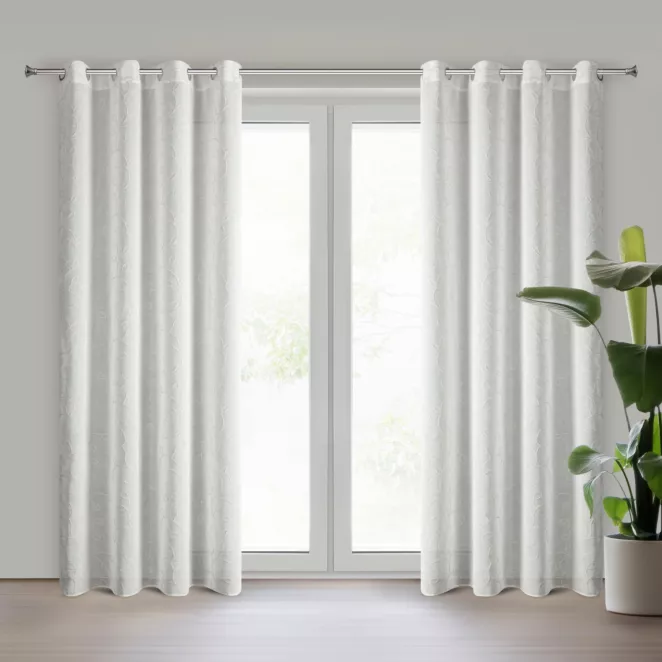 Zasłona biała zdobiona szenilowym haftem w liście 140x250 cm przelotki - ILENA Eurofirany
