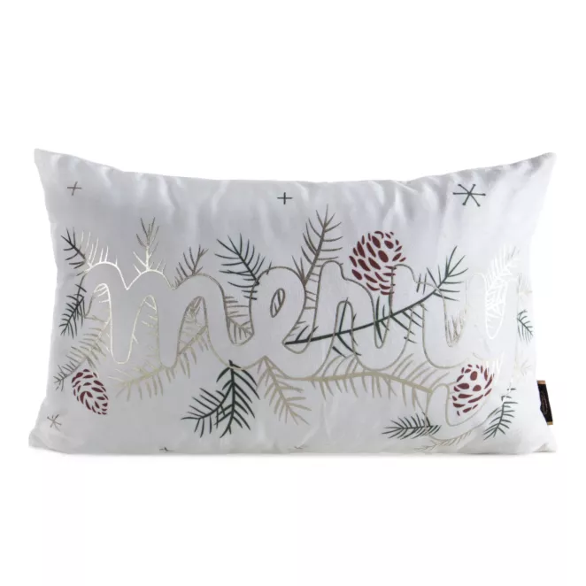 Poszewka na poduszkę świąteczna 30x50 cm welwetowa biało, złota z lśniącym nadrukiem Eurofirany