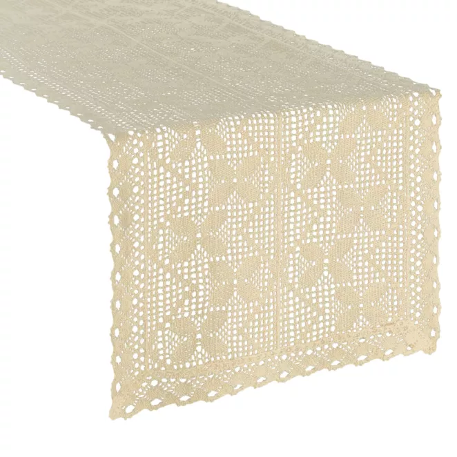 Bieżnik na stół 40x140 cm jasnobeżowy ażurowy MARTHA w stylu boho Eurofirany