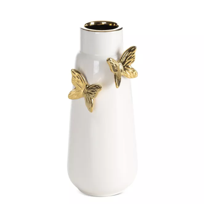 Wazon dekoracyjny kremowo, złoty zdobiony uroczymi motylami 12x10x26 cm ASTRID Eurofirany