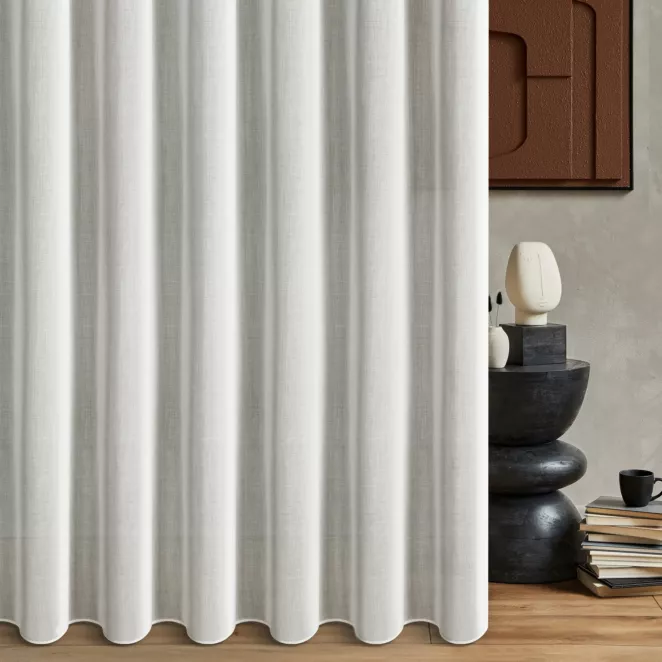 Firana szyta na taśmie 8 cm naturalna z gładkiej matowej etaminy o naturalnym splocie