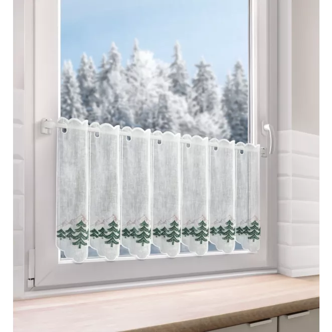 Tkanina firanowa zazdrostka z haftem świątecznym z motywem choinek Eurofirany