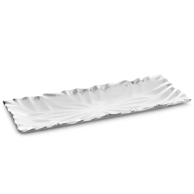 Patera ceramiczna dekoracyjna biało-srebrna zdobiona wypukłym wzorem 38x15x3 cm NIRA Eurofirany
