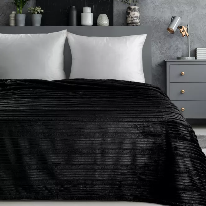 Koc 150x200 cm czarny, typu flano z wzorem 3D NINA Eurofirany