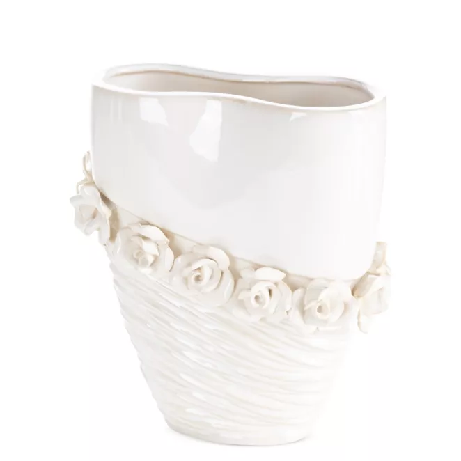 Wazon dekoracyjny kremowy zdobiony kwiatami 3D 18x9x23 cm ELIANA Eurofirany