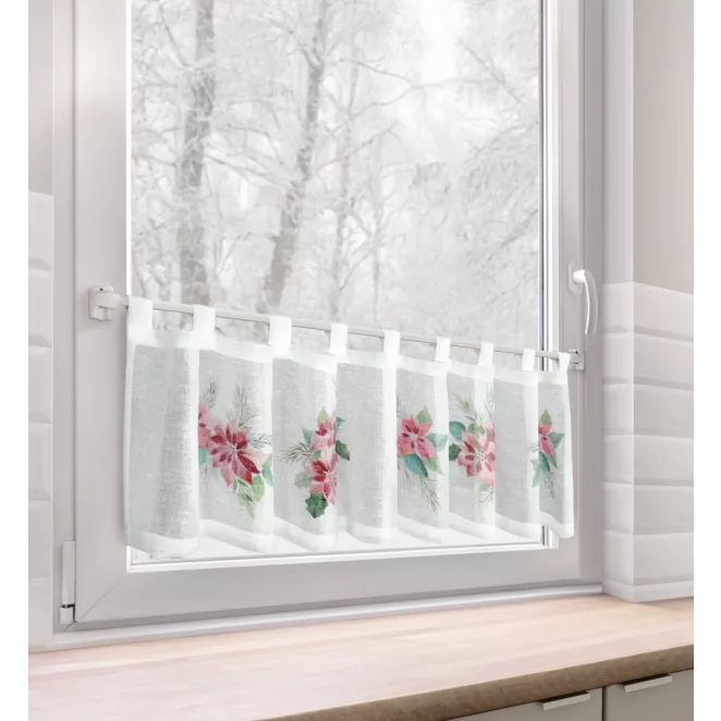 Zazdrostka świąteczna biało, czerwona zdobiona motywem gwiazd betlejemskich 150x30 cm szelki - XMAS 3 Eurofirany