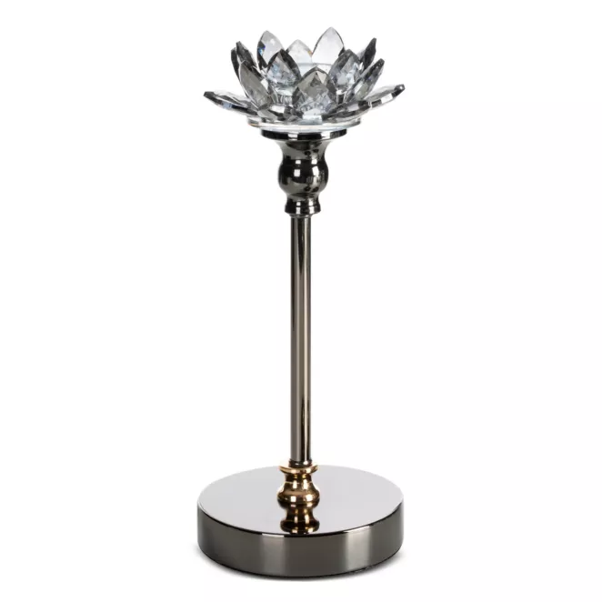 Świecznik dekoracyjny czarno, grafitowy o kształcie kwiatu lotosu średnica 12x29 cm DALIA Eurofirany