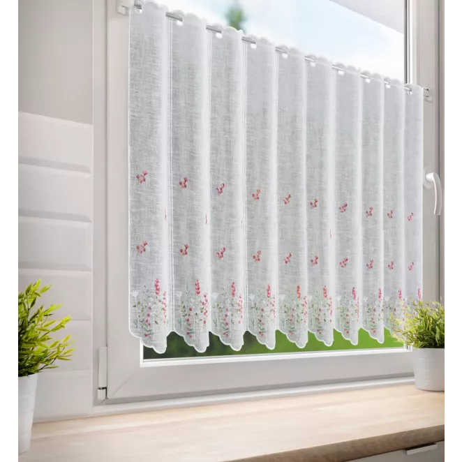 Tkanina firanowa zazdrostka zdobiona haftem polnych kwiatów Eurofirany