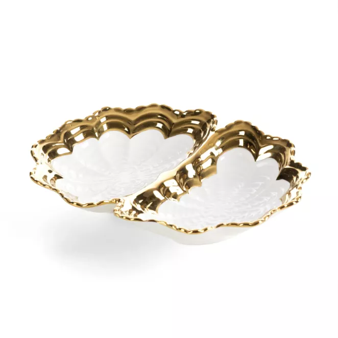 Misa dekoracyjna biało, złota z dekoracyjnym tłoczeniem 20x15x4 cm ESTER Eurofirany