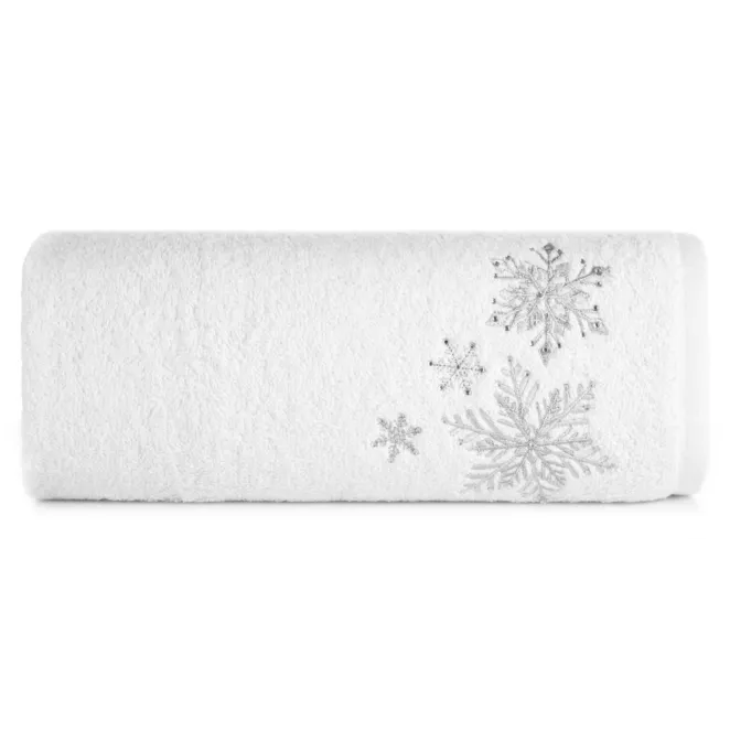 Santa świąteczny ręcznik kąpielowy z haftowanymi śnieżynkami Eurofirany