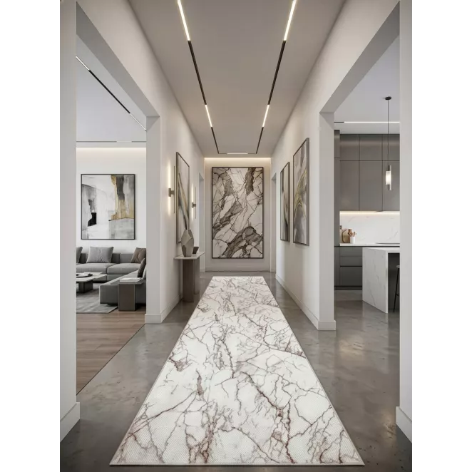 Dywan 150x220 cm beżowo, biały zdobiony motywem marmuru PRINT3 Eurofirany