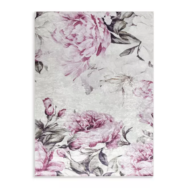 Dywan 160x220 cm różowo, kremowy z motywem kwiatu peonii LOTUS 2 Eurofirany